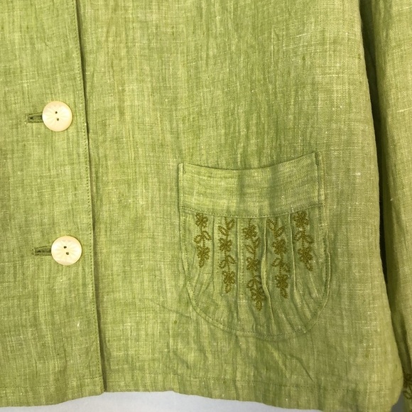 J. Jill Woman Linen Button Lime Green Embroidered Jacket Blazer Size L - Picture 4 of 12